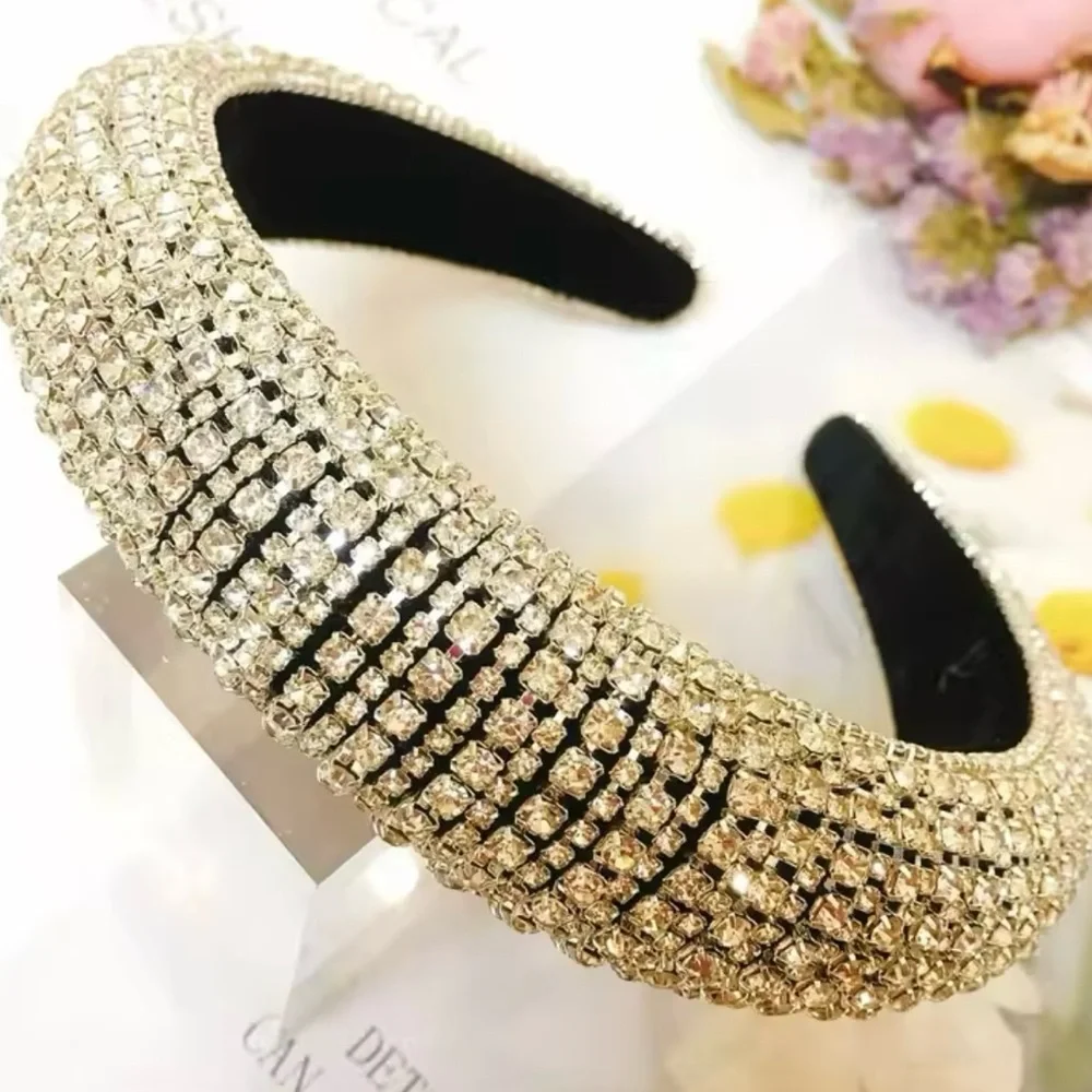 RHINESTONES SPARKLING SHIMMERING BAROQUE BEJEWELED GOLD WITH BLING HEADBAND-NEW